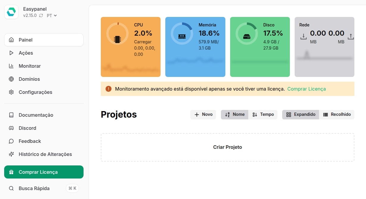 EasyPanel dashboard example